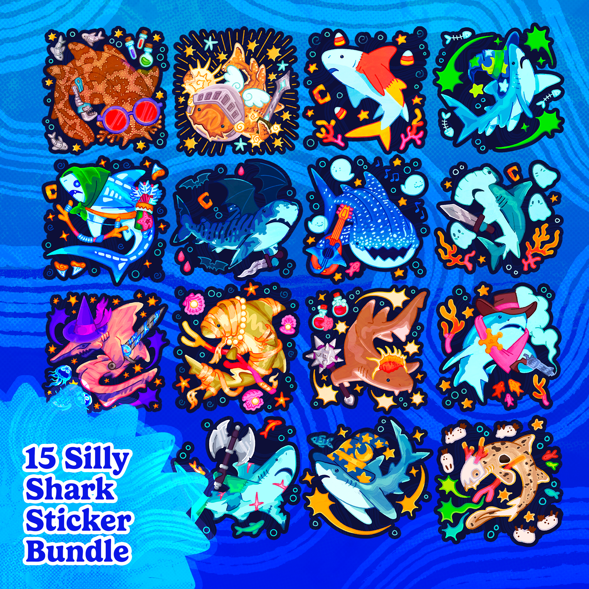 15 Silly Shark Sticker Bundle