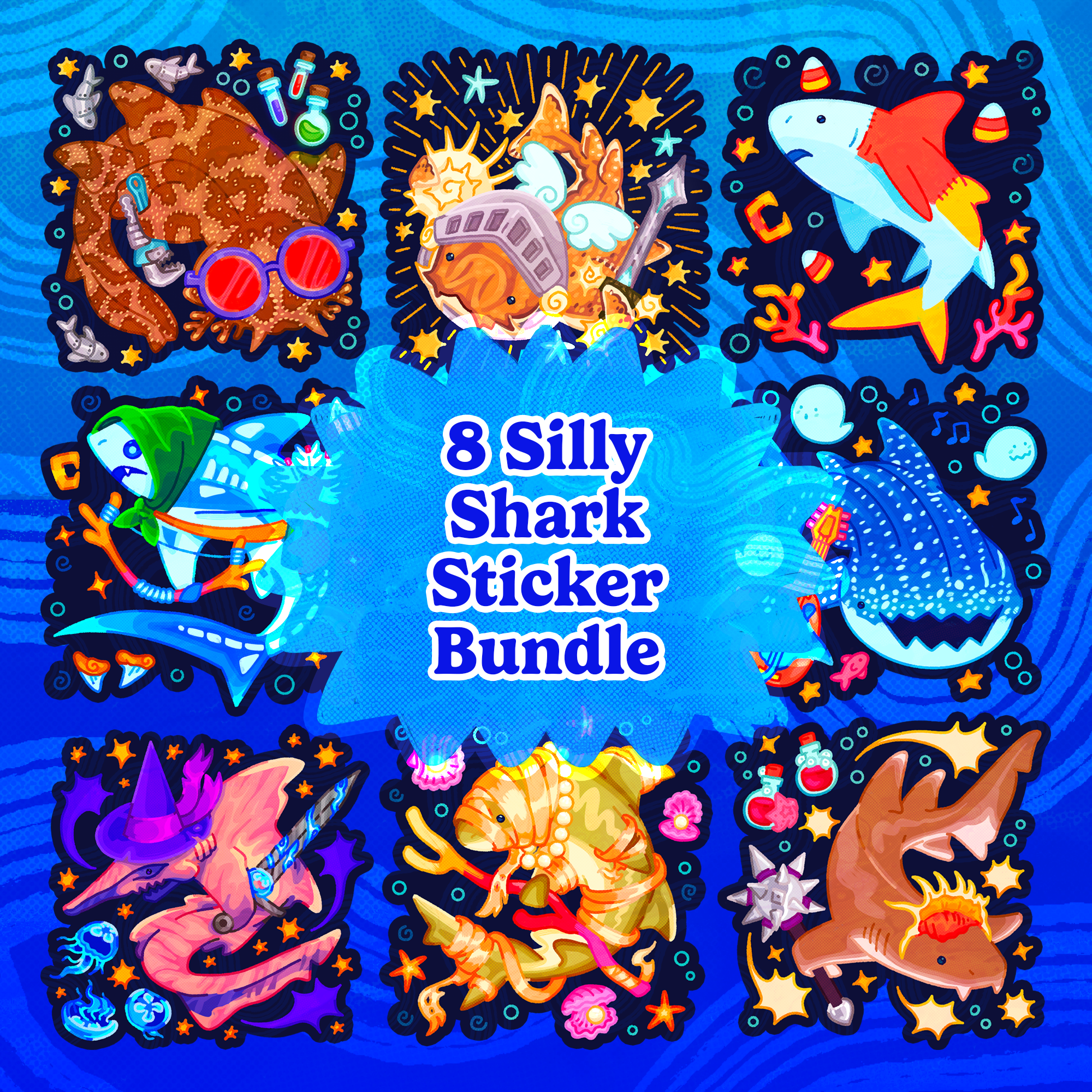 8 Silly Shark Sticker Bundle