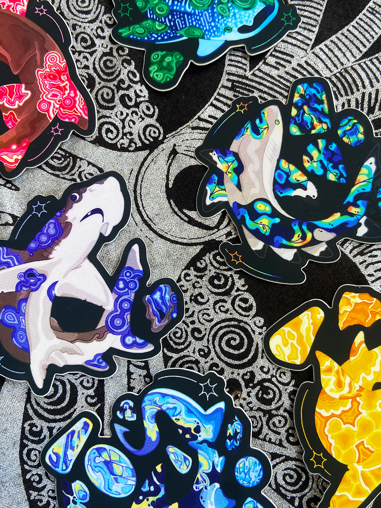 6 Crystal Shark Sticker Bundle