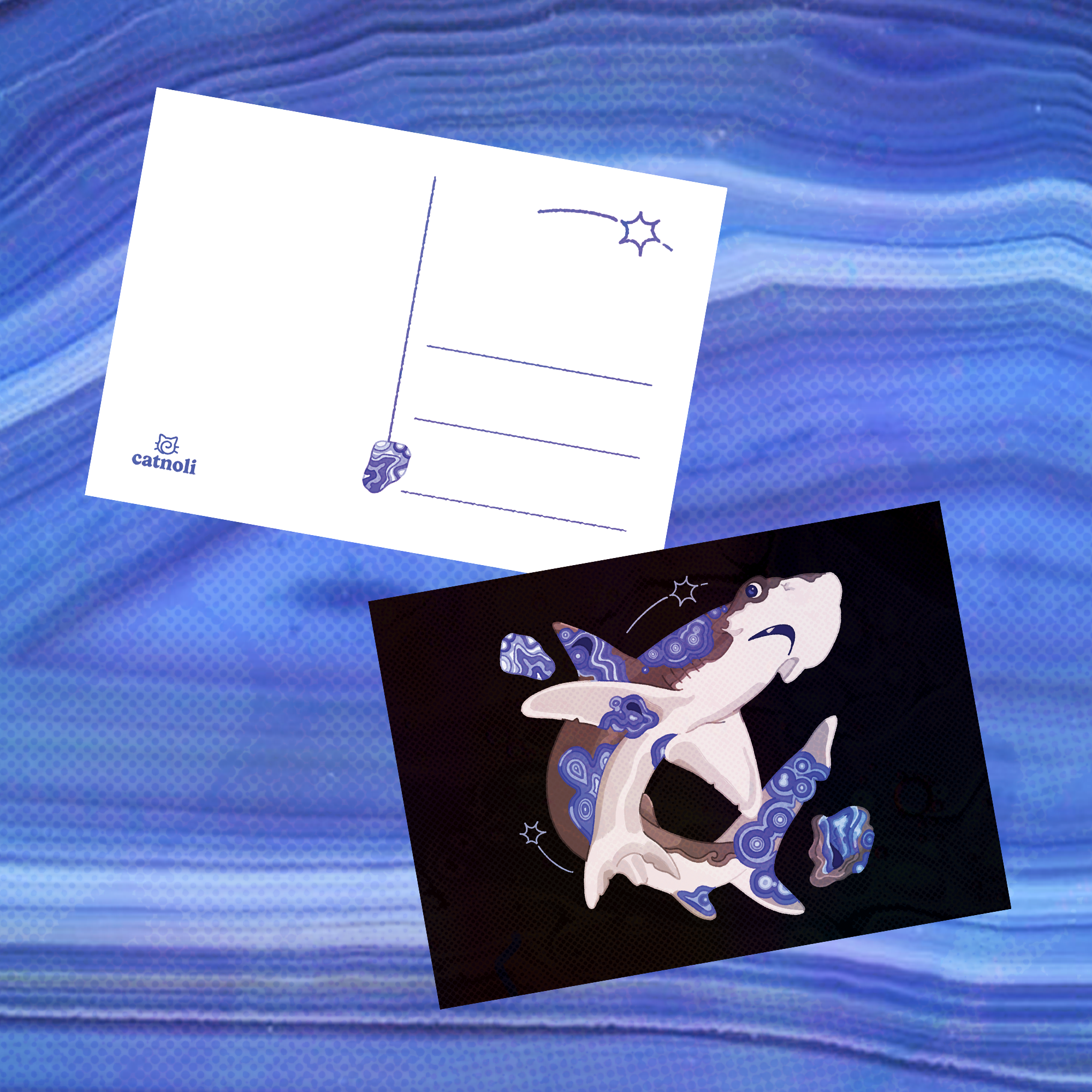 Blue Lace Agate Bonnethead Shark 5"x7" Postcard