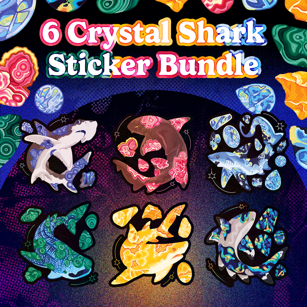 6 Crystal Shark Sticker Bundle