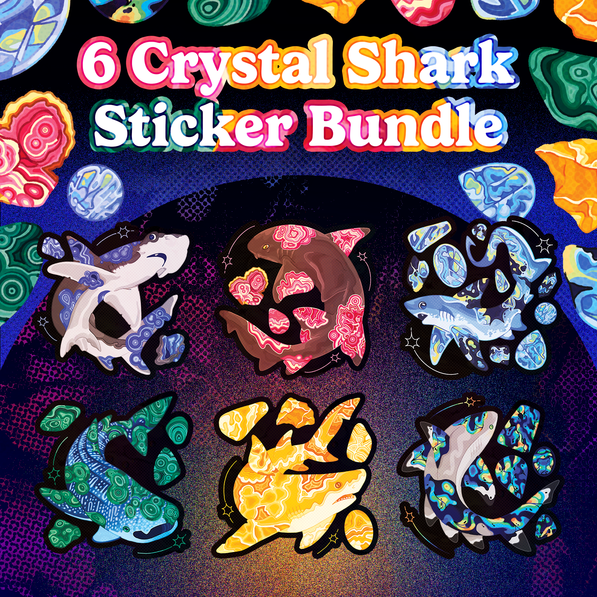 6 Crystal Shark Sticker Bundle