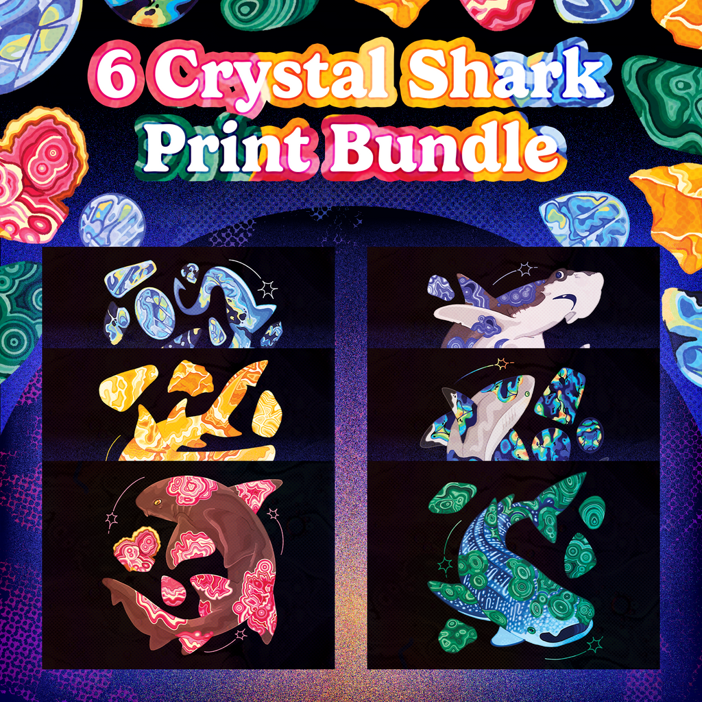 6 Crystal Shark Fine Art Print Bundle