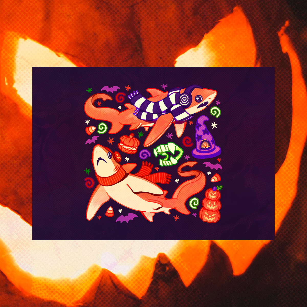 Halloween Thresher Sharks 5"x7" Fine Art Print