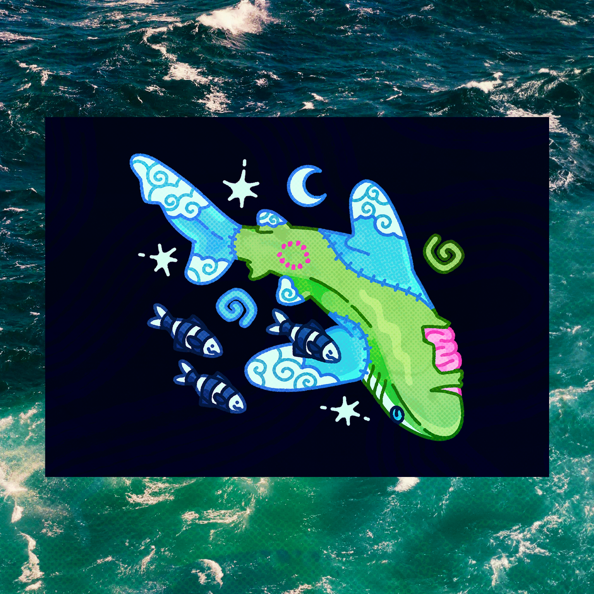 Zombie Shark 5"x7" Fine Art Print