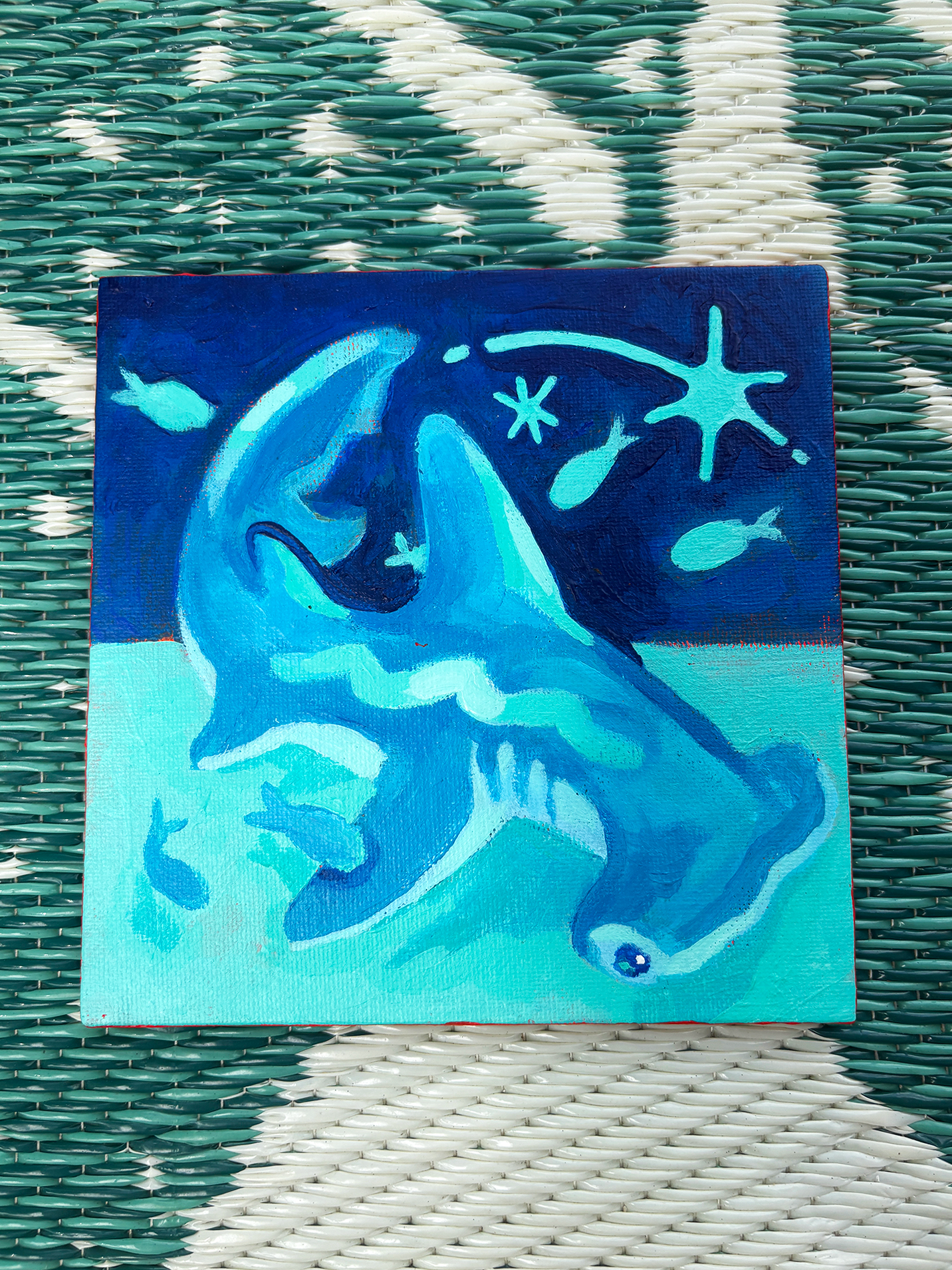Blue Hammerhead, 6"x6" Original Acrylic Painting