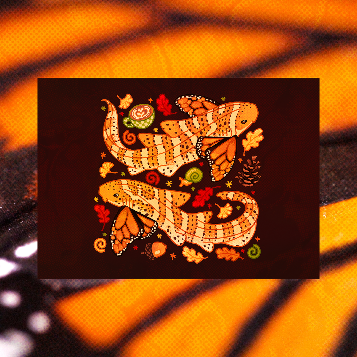 Monarch Butterfly Zebra Sharks 5"x7" Fine Art Print