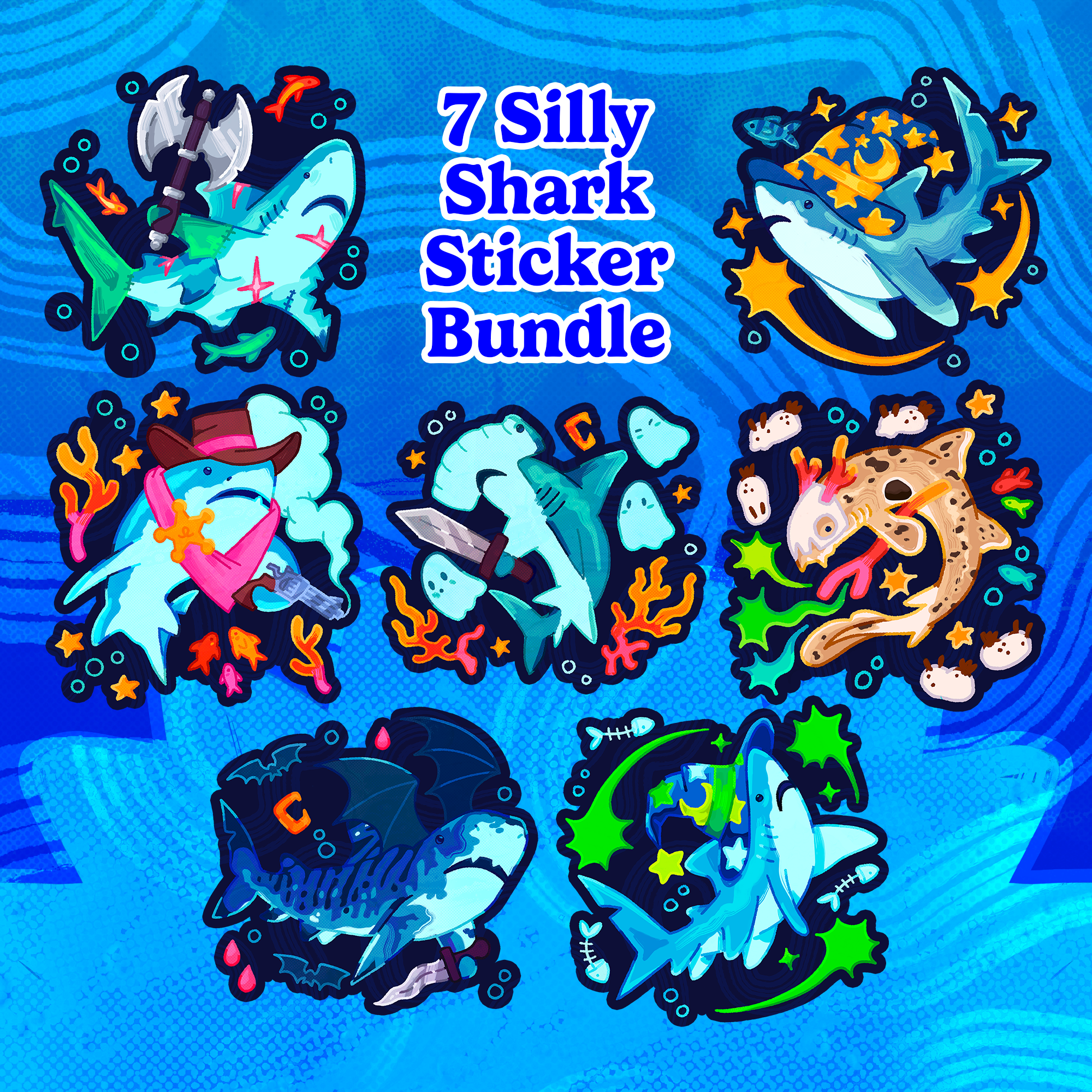 7 Silly Shark Sticker Bundle